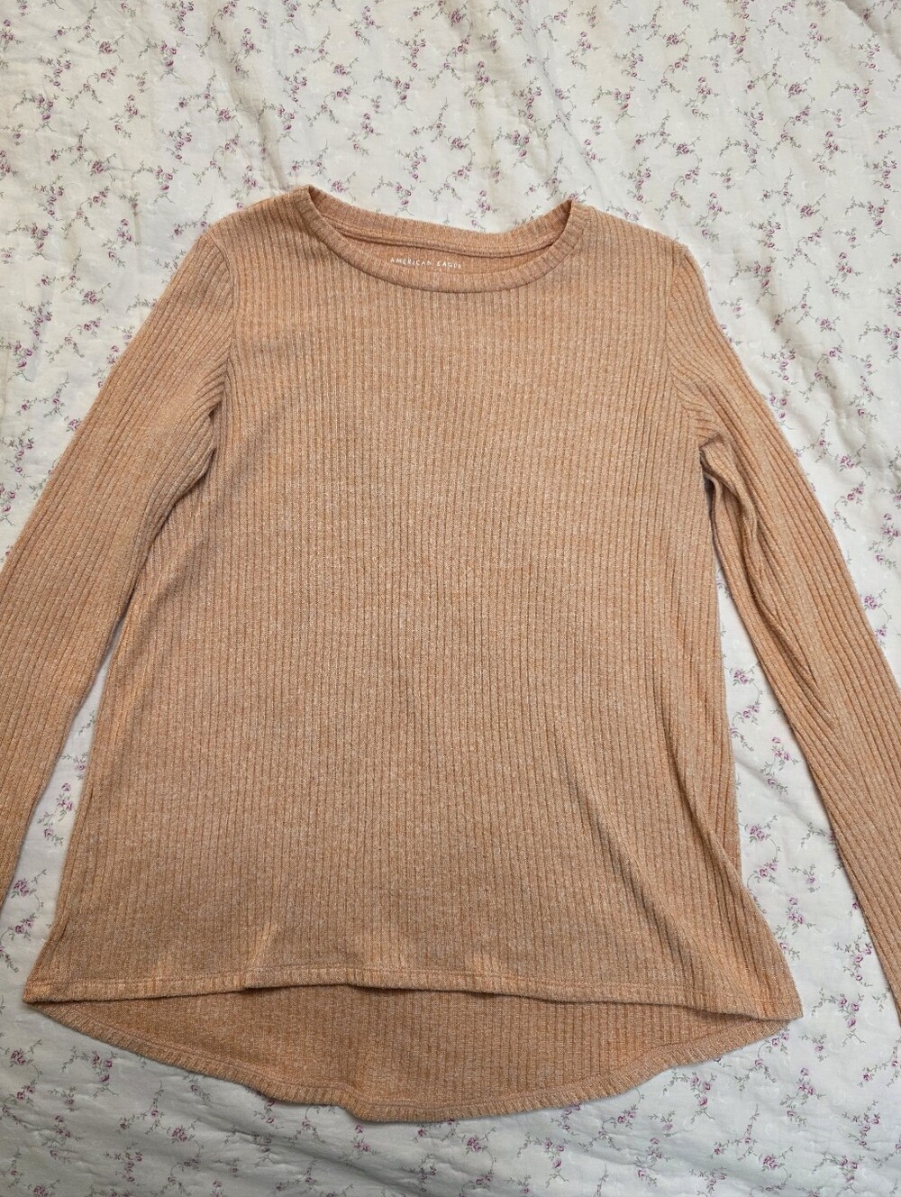 American Eagle Super Soft Ribbed Peach Long-Sleeve Top